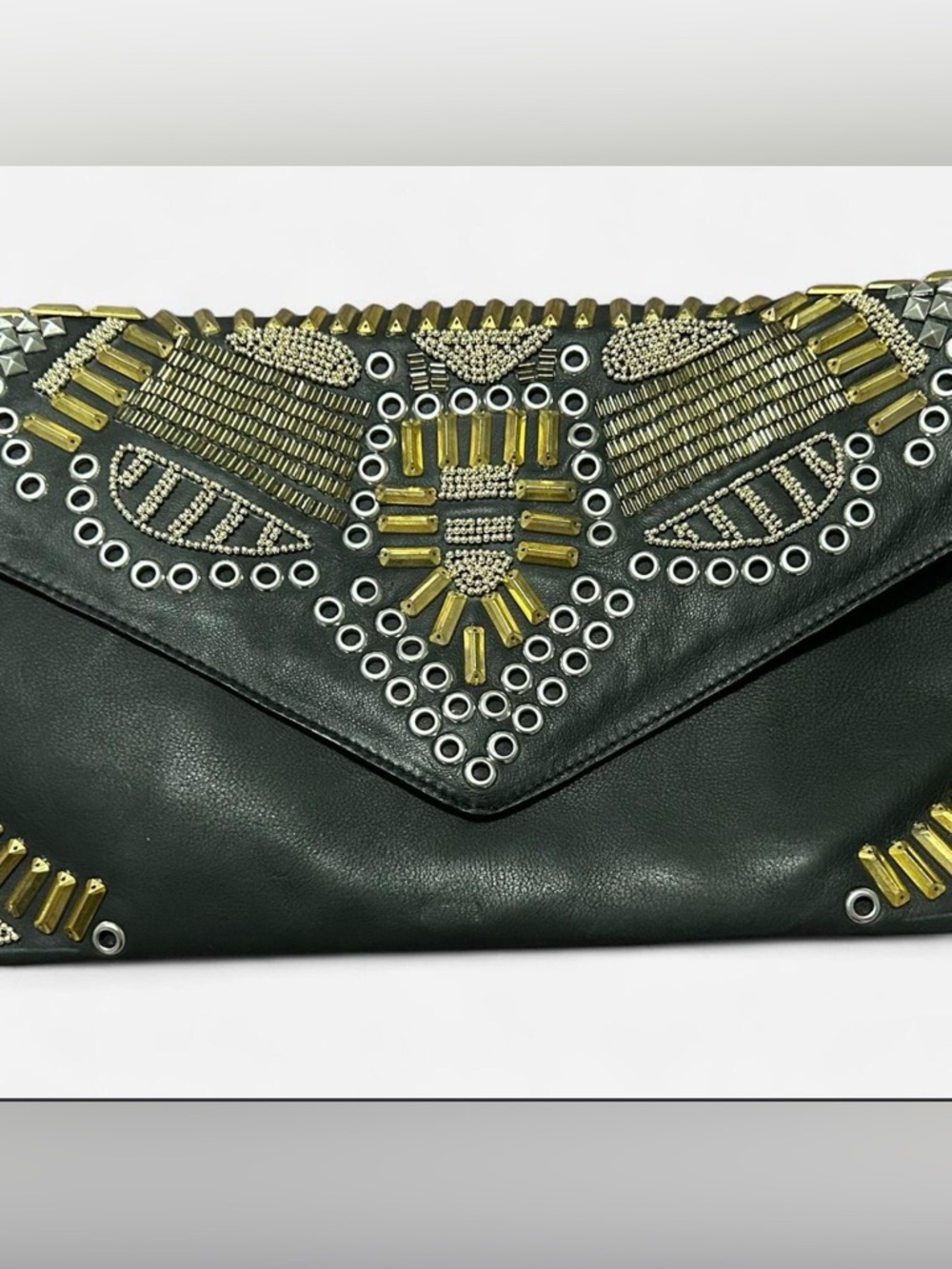 Ash Embroidered Envelope Clutch with Gold and Accents - Picture 1 of 8